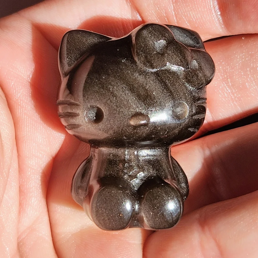 Silver Sheen Obsidian Hello Kitty Crystal Carving HK Sanrio - Picture 5 of 7